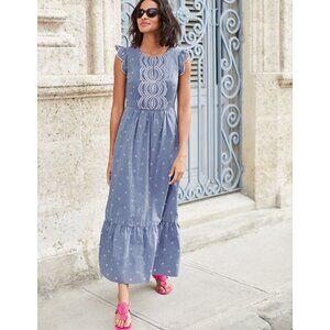 Boden Womens 6R Blue Embroidered Eyelet Lucinda Broderie Midi Dress